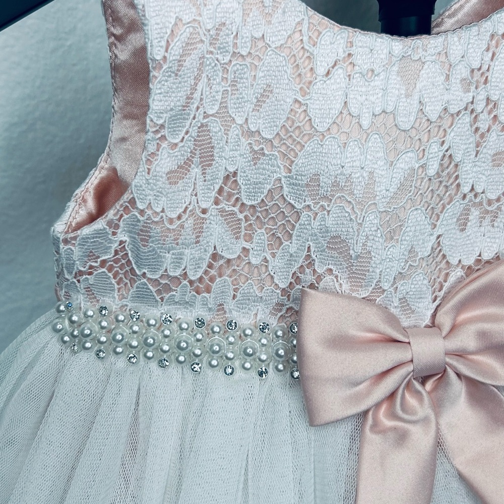 American Princess Pearl Rhinestones Pink Satin Dress - Picture 3 of 6